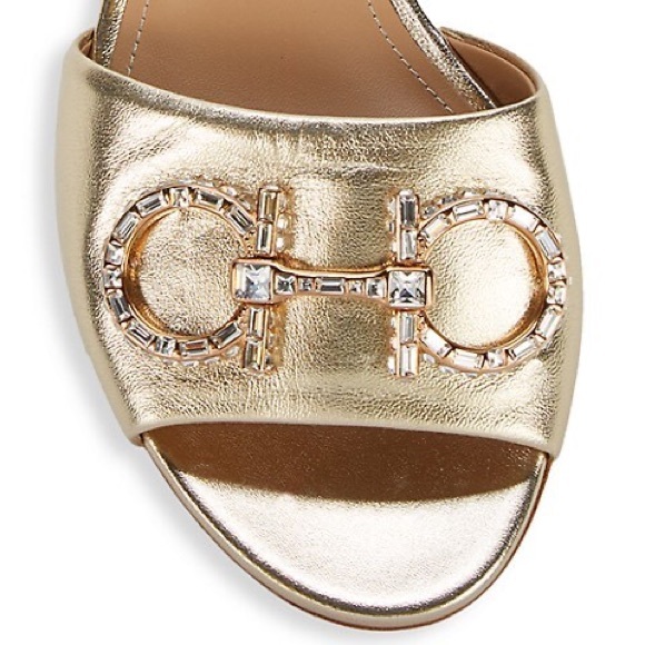 NEW Salvatore Ferragamo Gold Embellished Sandals - Picture 2 of 9